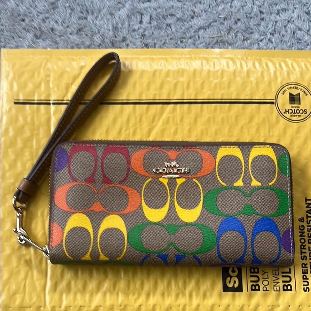 Coach Brown Multicolor Wristlet Wallet